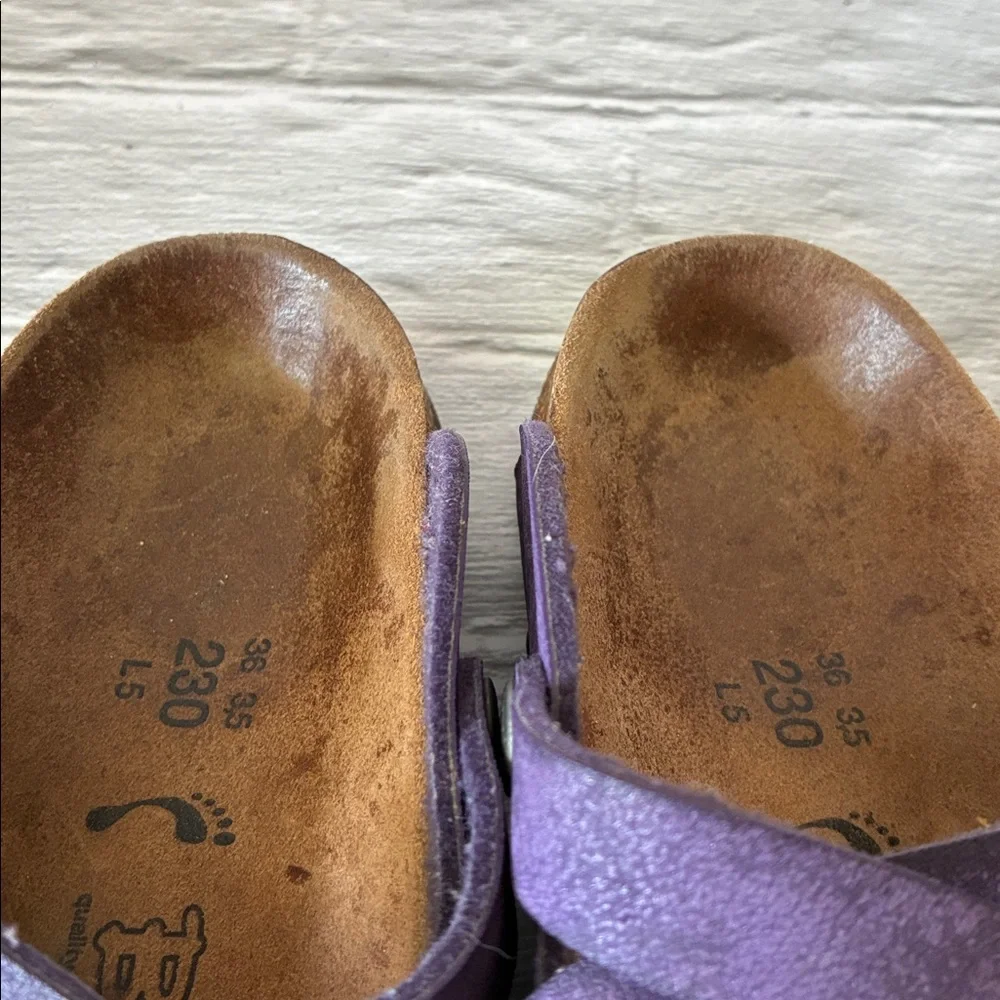 Birkenstock Birki's Dorian Purple Leather Crisscross Clogs Size 36 - Picture 9 of 13